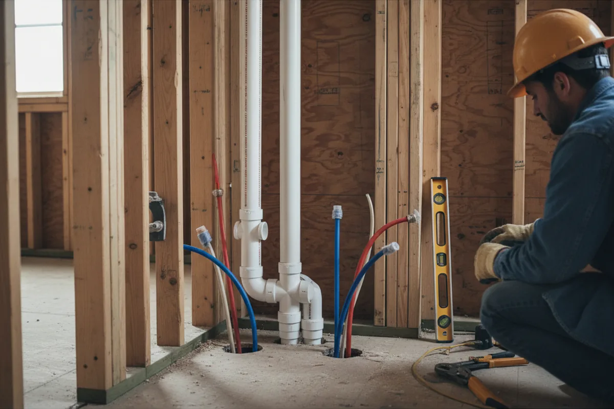 Drain and supply rough-in during Sump Pump Repair in Chatham